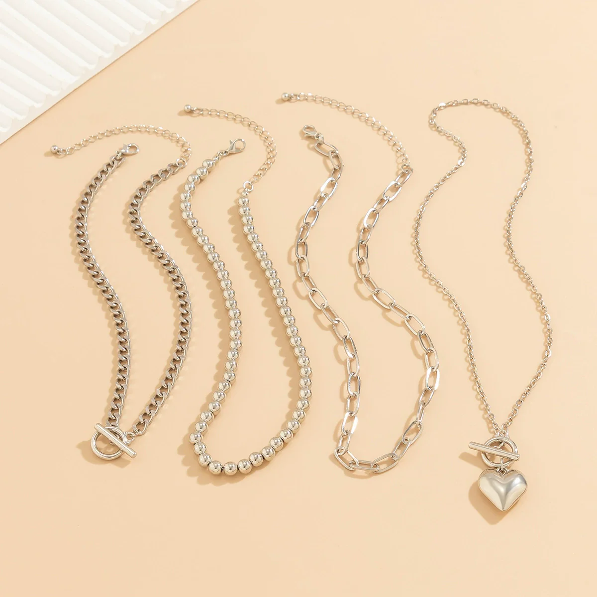 Jewelry Hip Hop Beaded Necklace Zinc Alloy Heart Geometric Electroplating For Women - Image 4