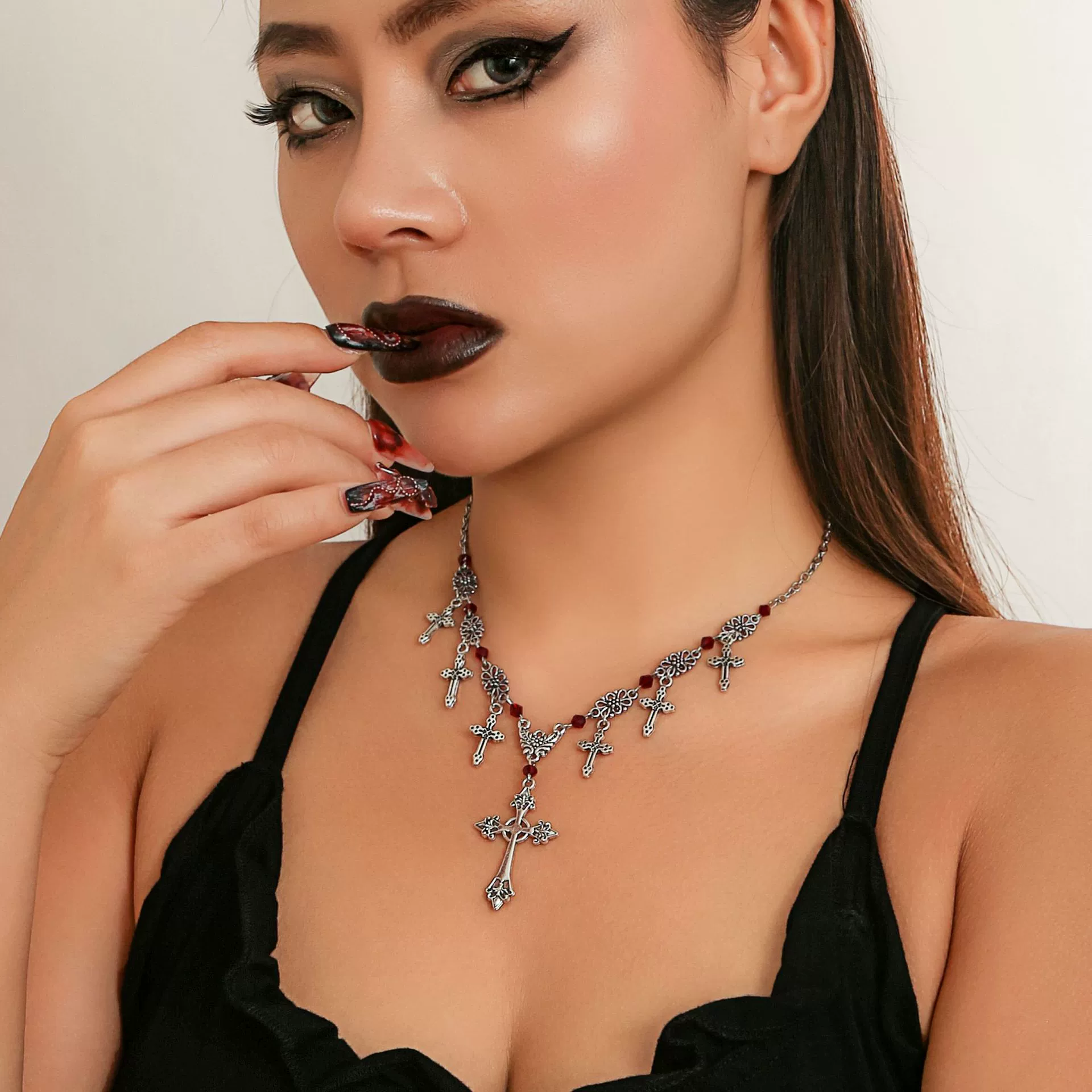 Jewelry Hiphop Cross Pendant Necklace Alloy Metal Geometric Electroplating For Women - Image 6