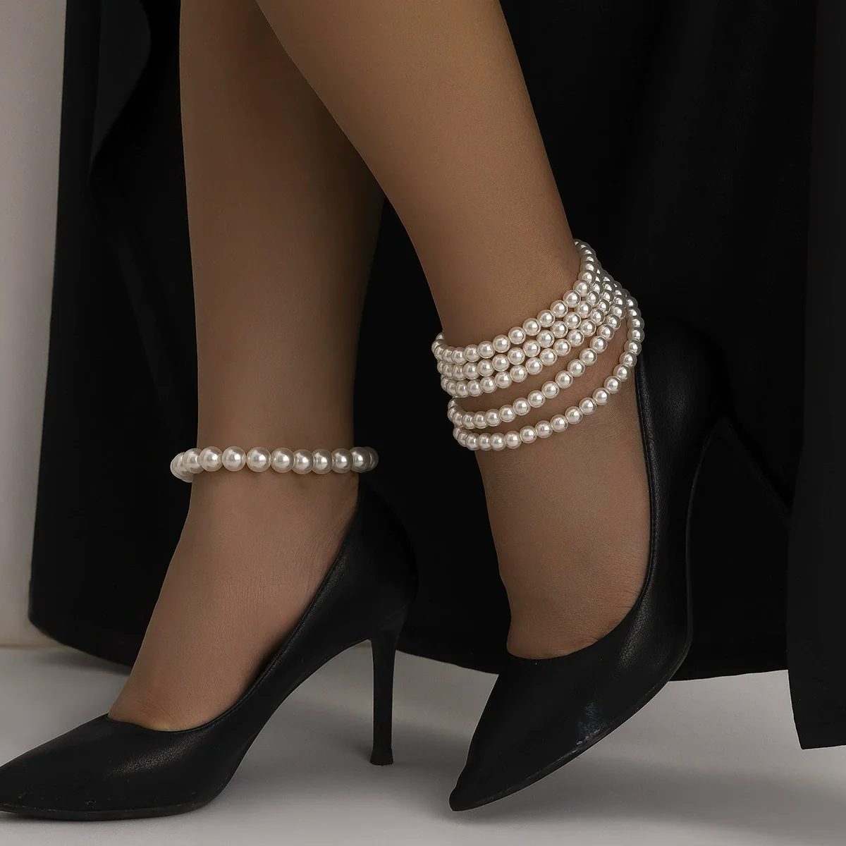 Jewelry Imitation Pearl Beaded Tassel Geometric Anklet For Women - Image 2
