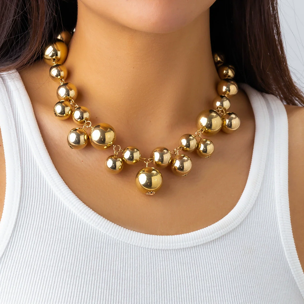 Jewelry Imitation Pearl Geometric Ball Chain Electroplated Women Choker - Image 7