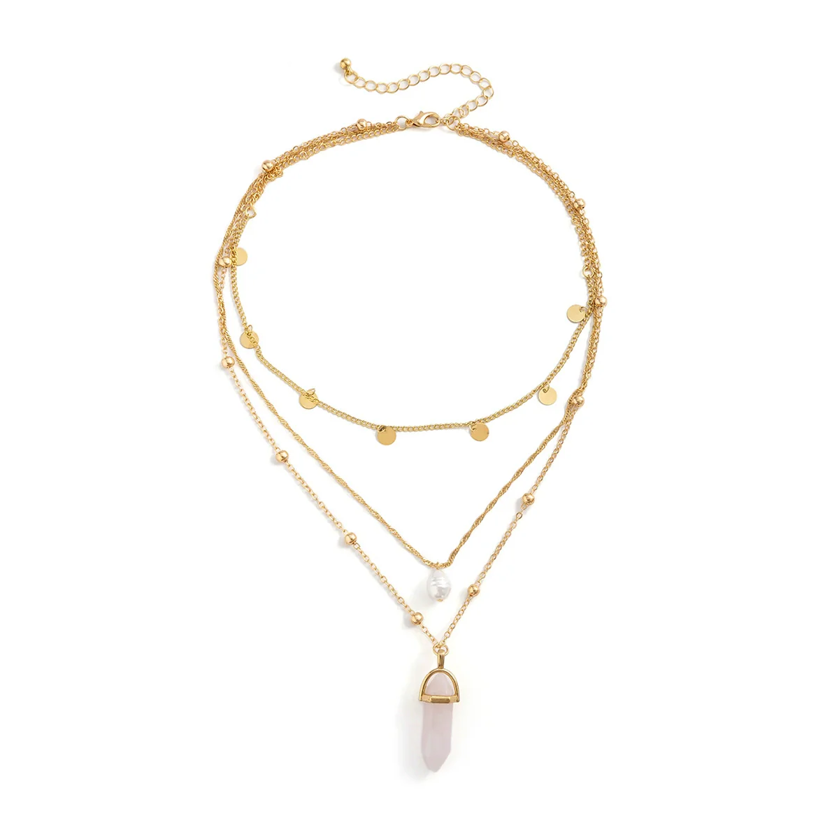 Jewelry Imitation Pearl Geometric Plastic Resin Alloy Electroplated Multilayer Necklace For Women - Image 3