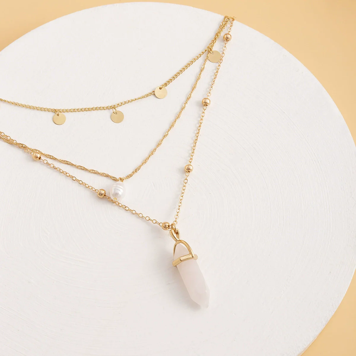 Jewelry Imitation Pearl Geometric Plastic Resin Alloy Electroplated Multilayer Necklace For Women - Image 4