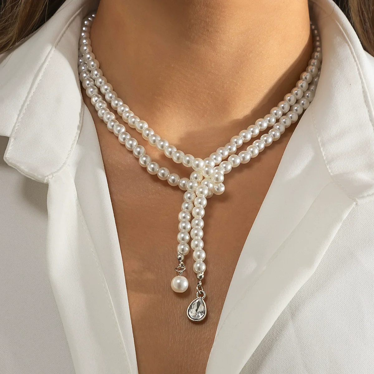 Jewelry Imitation Pearl Glass Alloy Geometric Tassel Necklace Electroplating - Image 6
