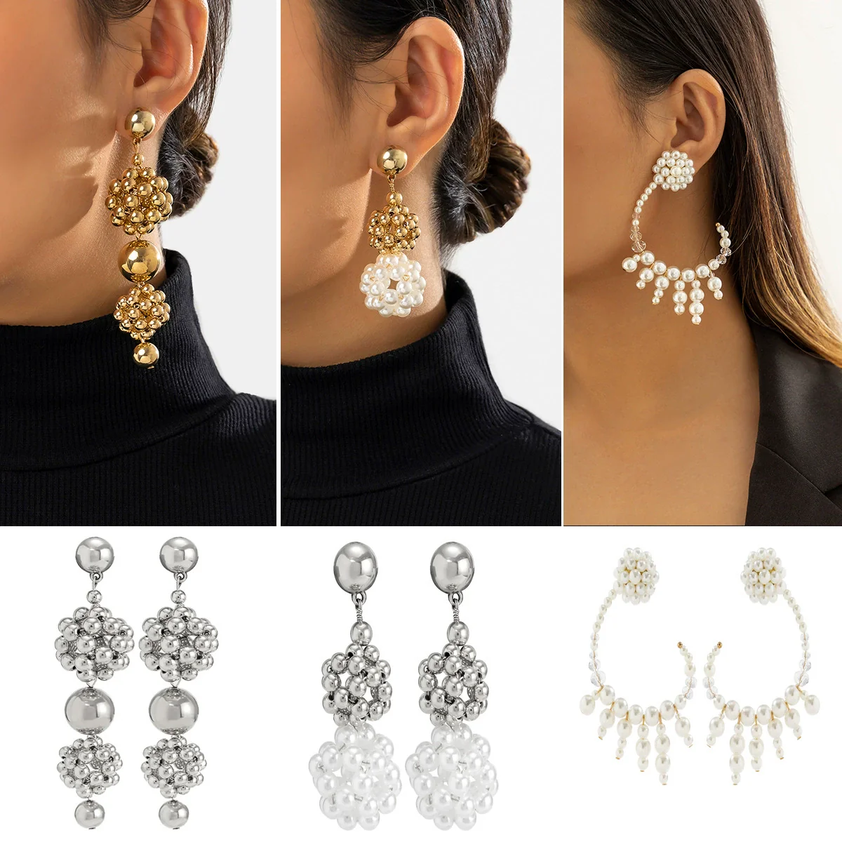 Jewelry Imitation Pearl Metal Geometric Handmade Women's Earrings
