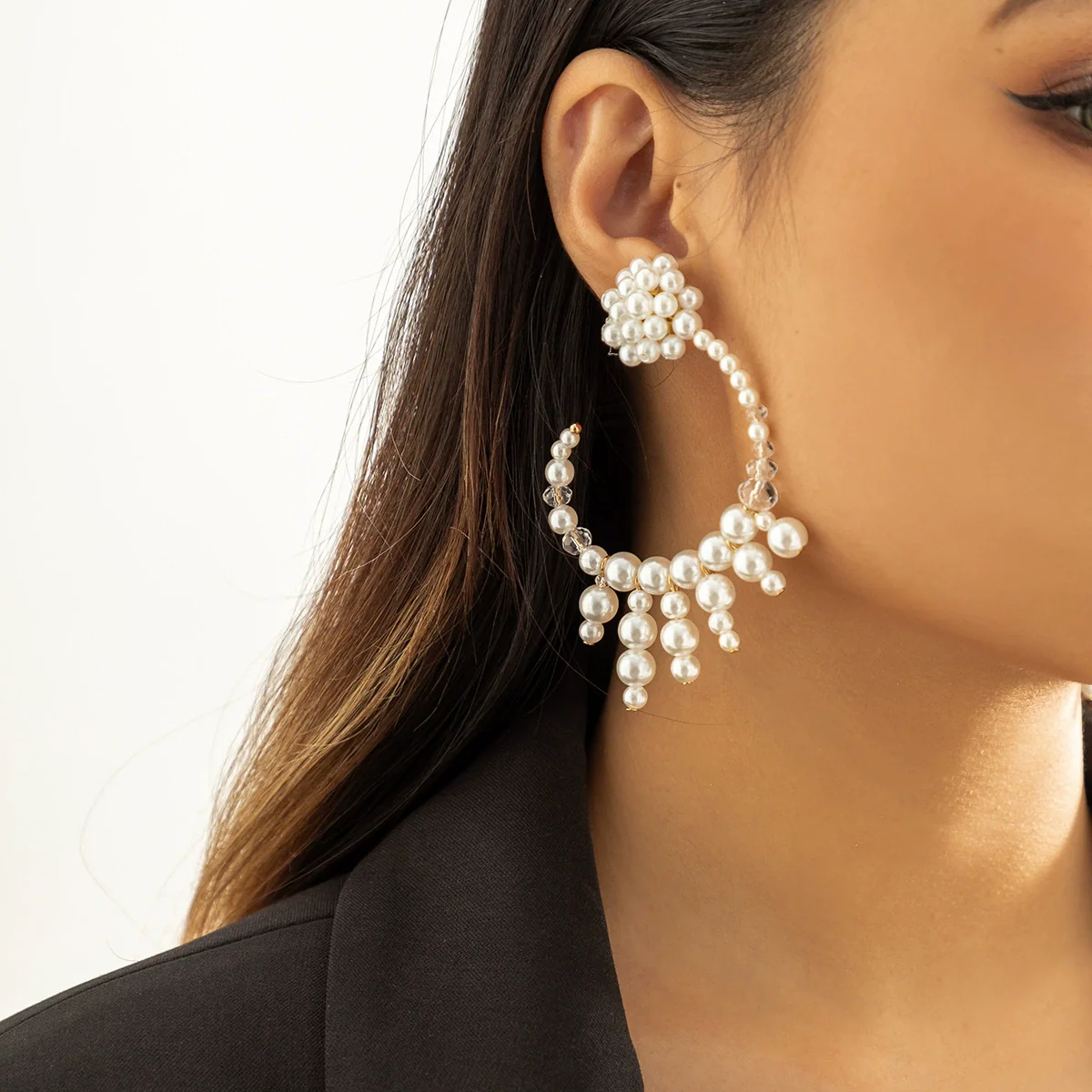 Jewelry Imitation Pearl Metal Geometric Handmade Women's Earrings - Image 3
