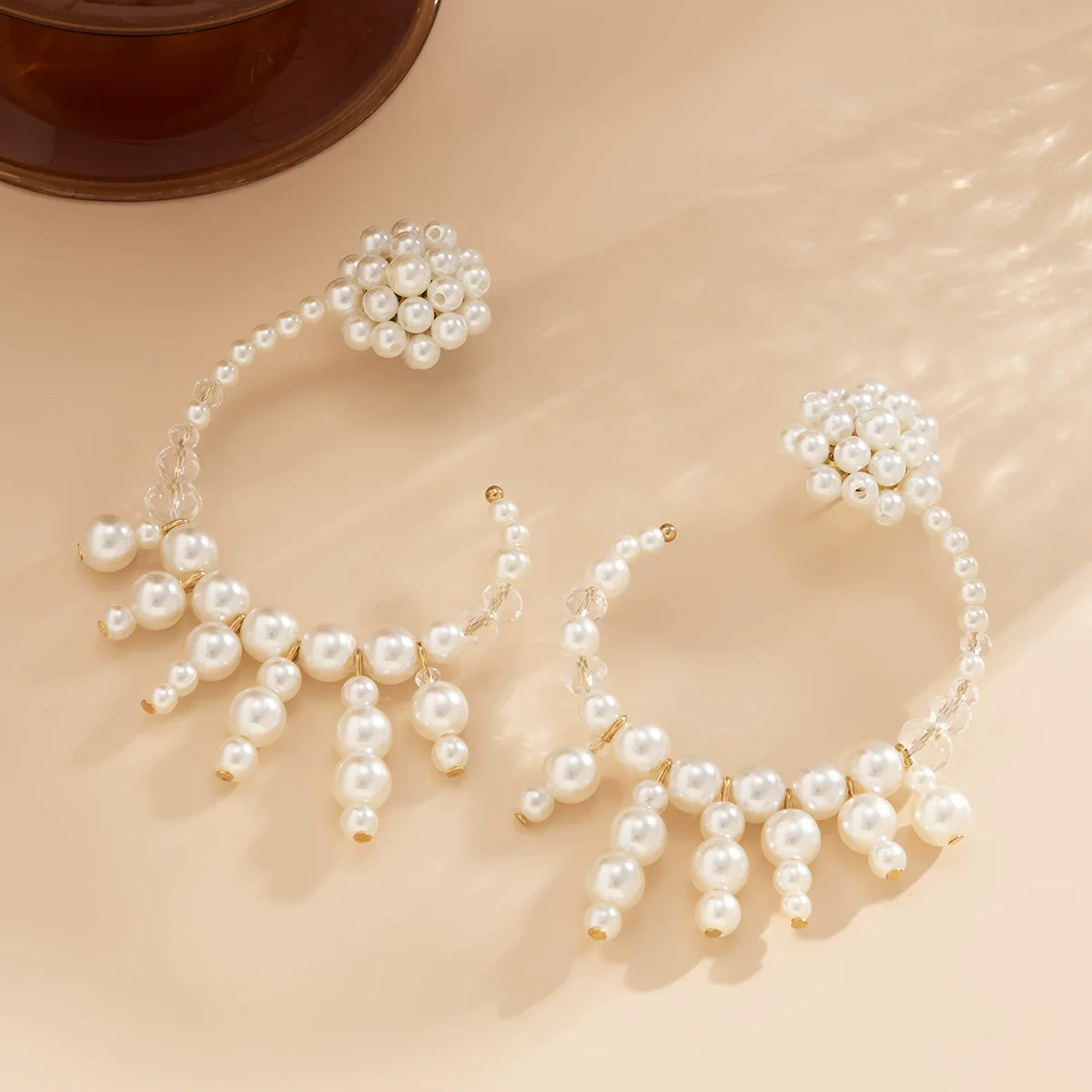 Jewelry Imitation Pearl Metal Geometric Handmade Women's Earrings - Image 4