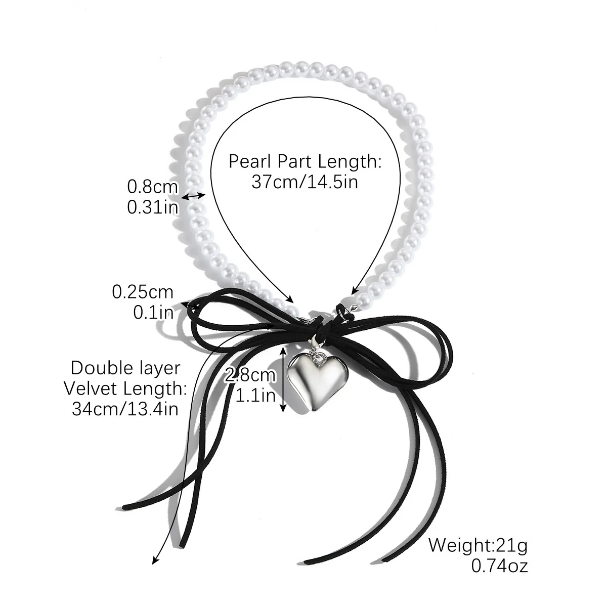 Jewelry Imitation Pearl Organic Glass Heart Bow Style Clavicle Chain Women's Necklace - Image 7