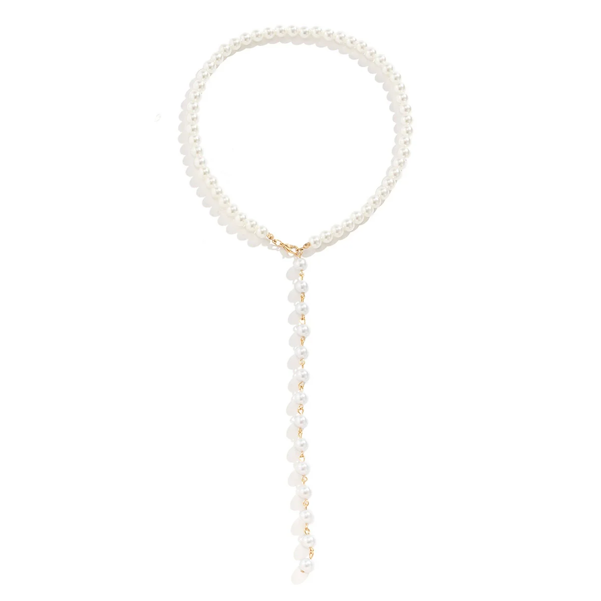 Jewelry Imitation Pearl Round Bead Collarbone Necklace Fashion Retro Long Tassel Electroplating Geometric Style - Image 4