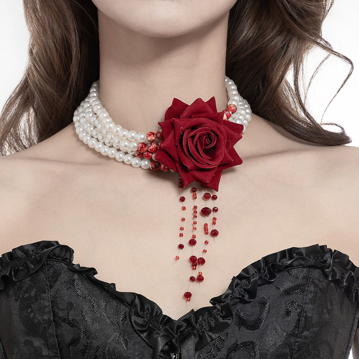 Jewelry Imitation Pearls Cloth Strips Imitation Crystal Flower Pattern Electroplating Cool Style Clavicle Chain - Image 9