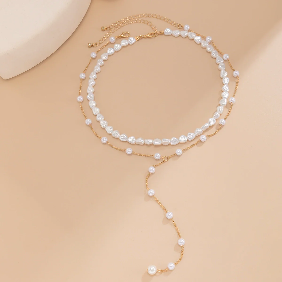 Jewelry Imitation Pearls Geometric Handmade Multilayer Clavicle Chain Yshaped Tassel Necklace Set For Women - Image 4
