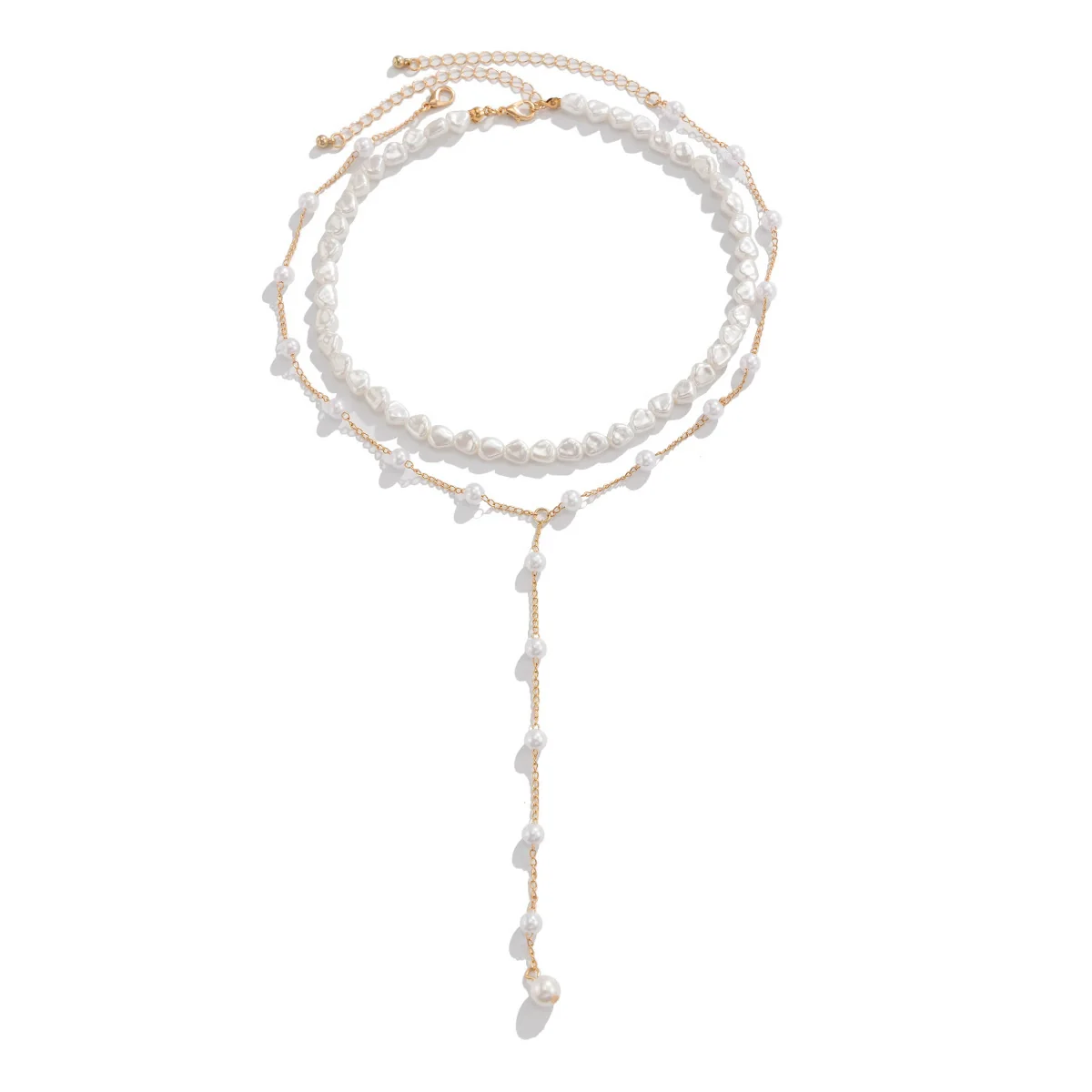 Jewelry Imitation Pearls Geometric Handmade Multilayer Clavicle Chain Yshaped Tassel Necklace Set For Women - Image 5