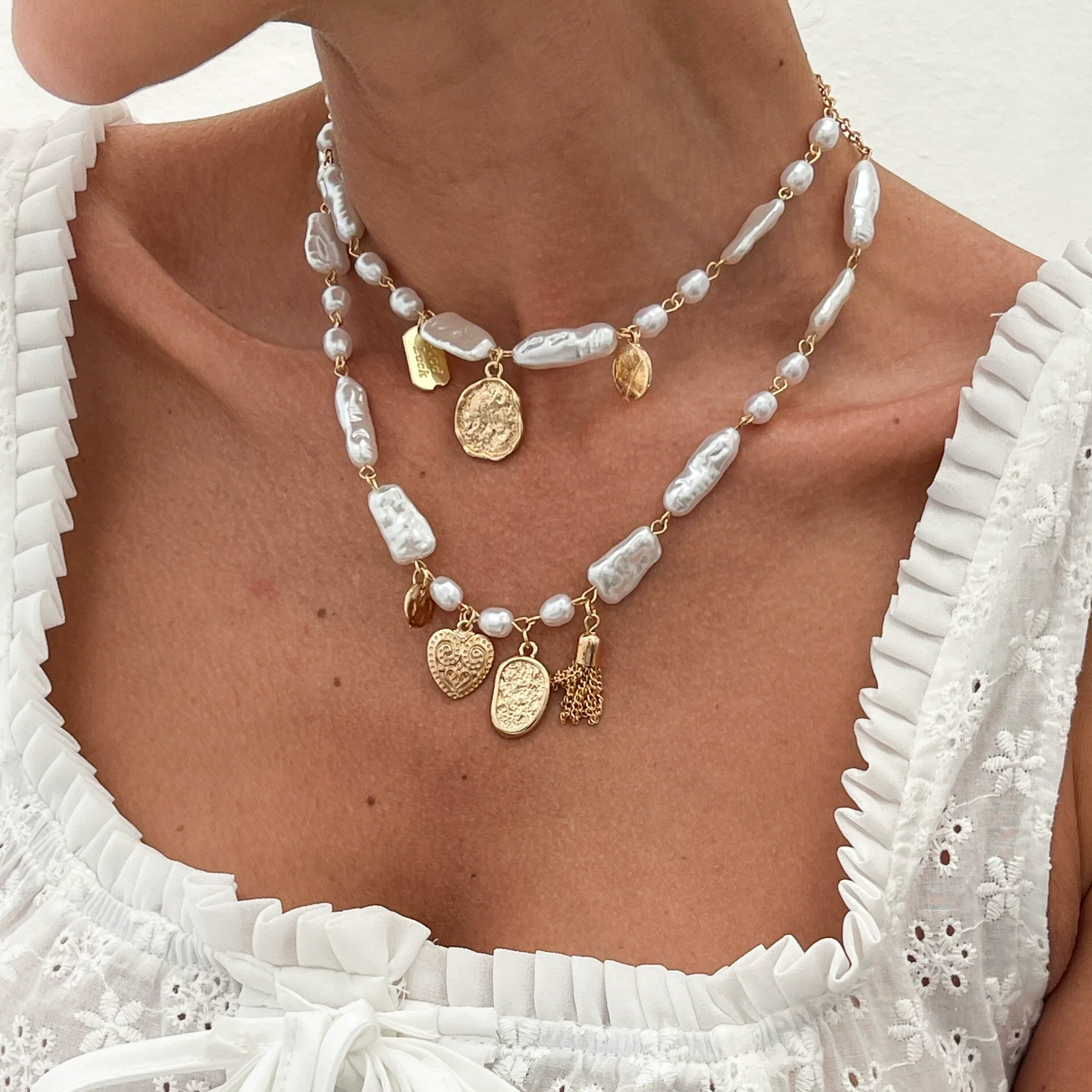 Jewelry Iron Chain Imitation Pearl Alloy Geometric Cross Pendant Necklace For Women With Electroplating Design - Image 6