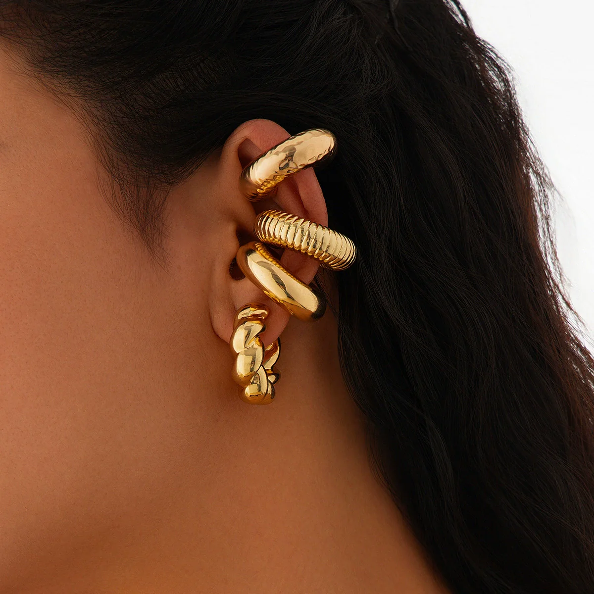 Jewelry Light Luxury Imitation Pearl Geometric Electroplated 3Piece Set Earrings - Image 6