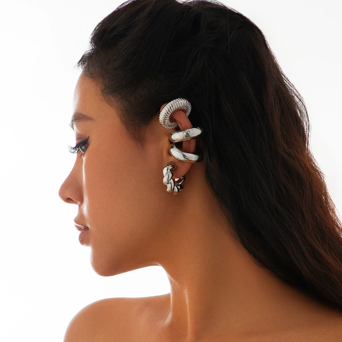 Jewelry Light Luxury Imitation Pearl Geometric Electroplated 3Piece Set Earrings - Image 7