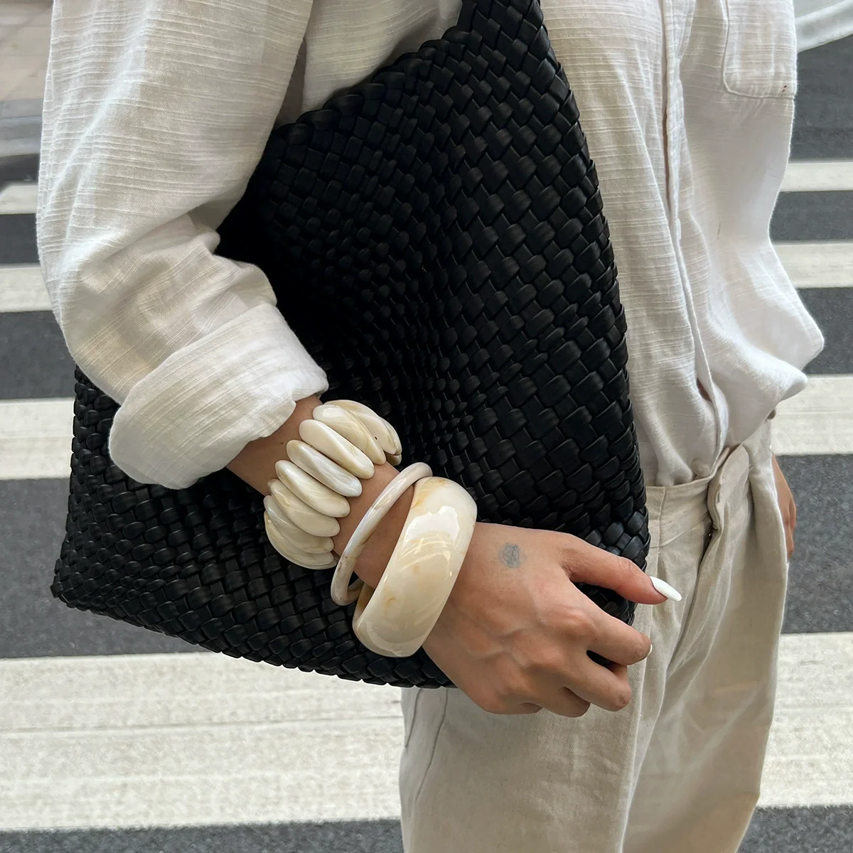 Jewelry Literary Retro Stacked Specialshaped Elastic Bracelets For Women Handmade Resin Geometric