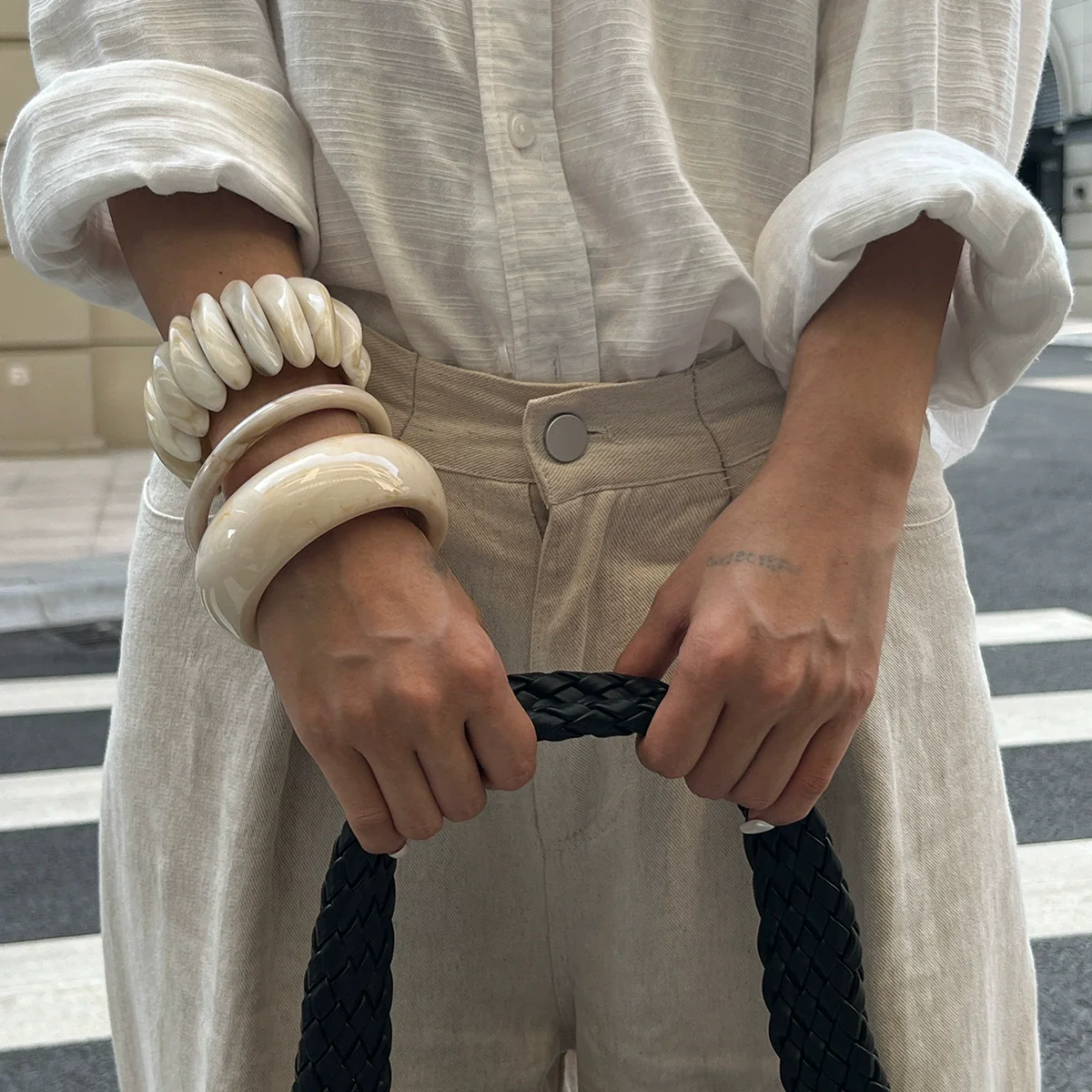 Jewelry Literary Retro Stacked Specialshaped Elastic Bracelets For Women Handmade Resin Geometric - Image 2