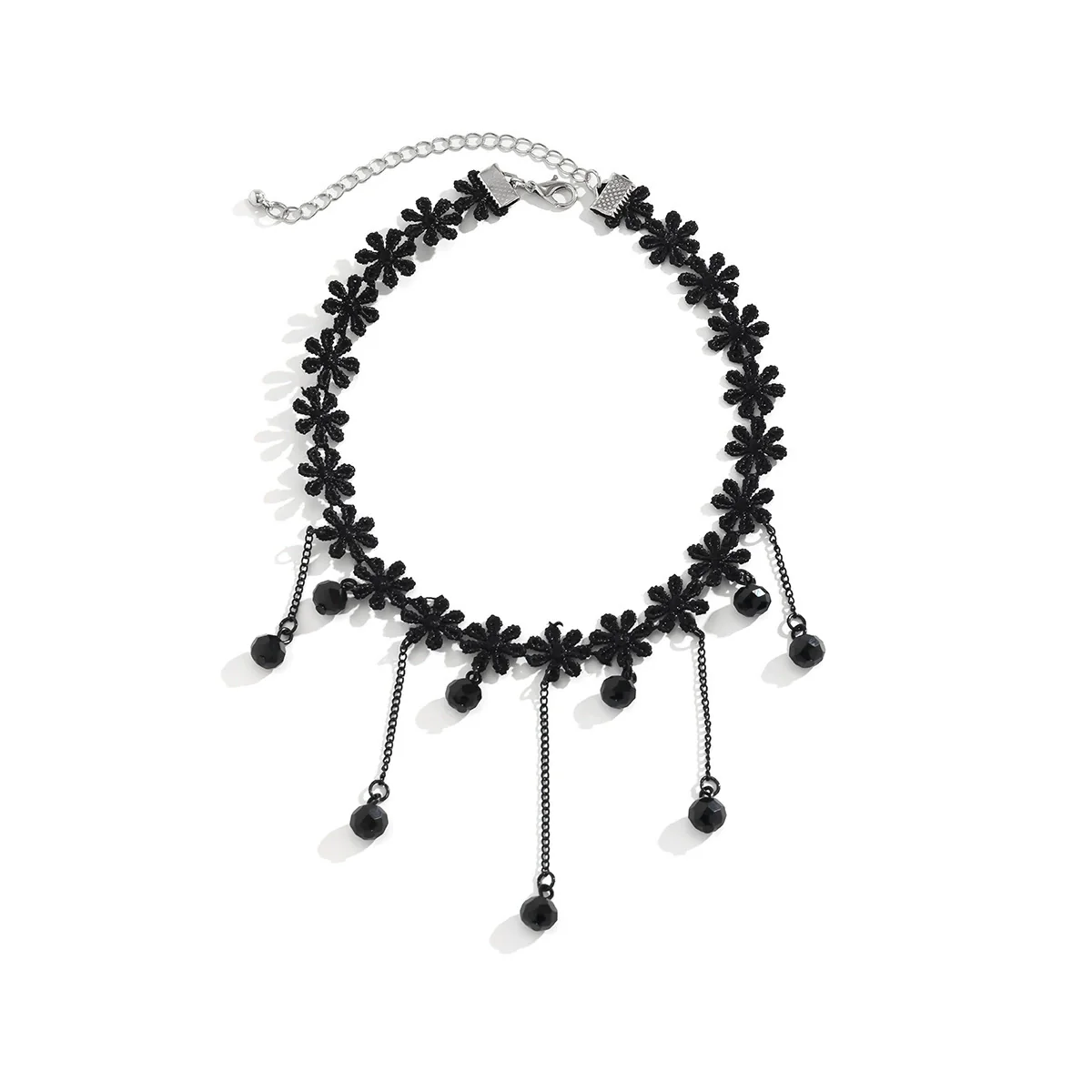 Jewelry Lolita Lace Imitation Crystal Black Gothic Wind Water Drop Tassel Handmade Women's Choker Necklace With Flower Pattern - Image 5