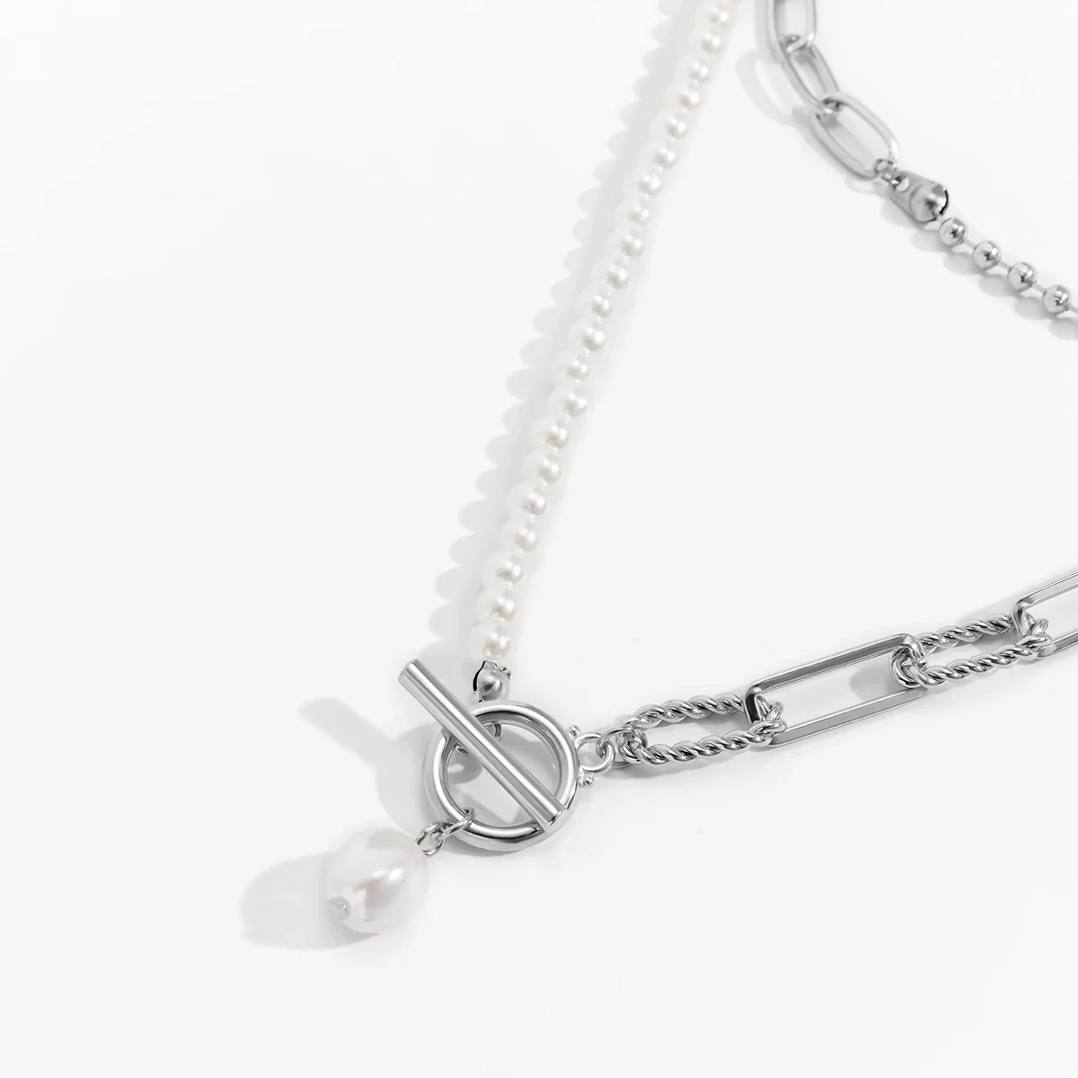 Jewelry Long Round Bead Chain Stacked Necklace Vintage Personality Imitation Pearl Iron Chain Alloy Electroplated - Image 4