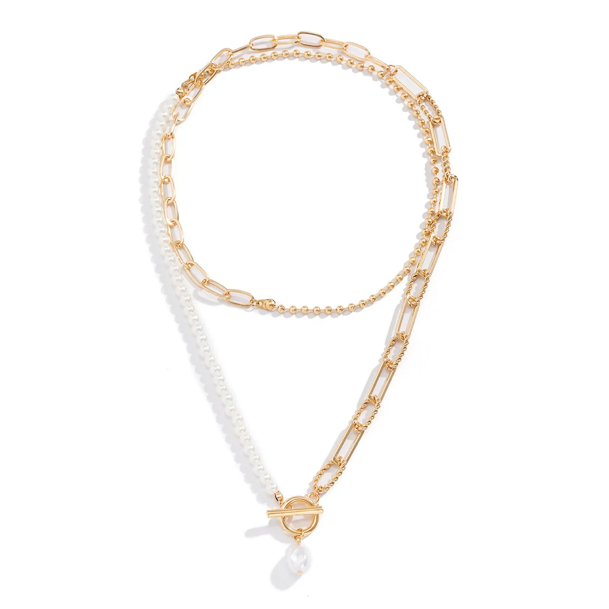 Jewelry Long Round Bead Chain Stacked Necklace Vintage Personality Imitation Pearl Iron Chain Alloy Electroplated - Image 5