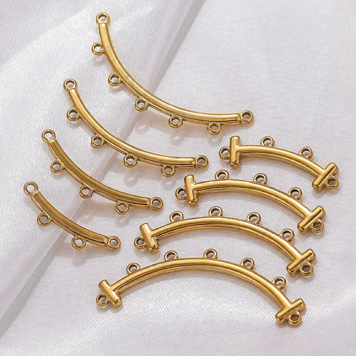 Jewelry Making Supplies Stainless Steel Bohemian Multistrand Porous Curved Connector 18K Electroplated - Image 2
