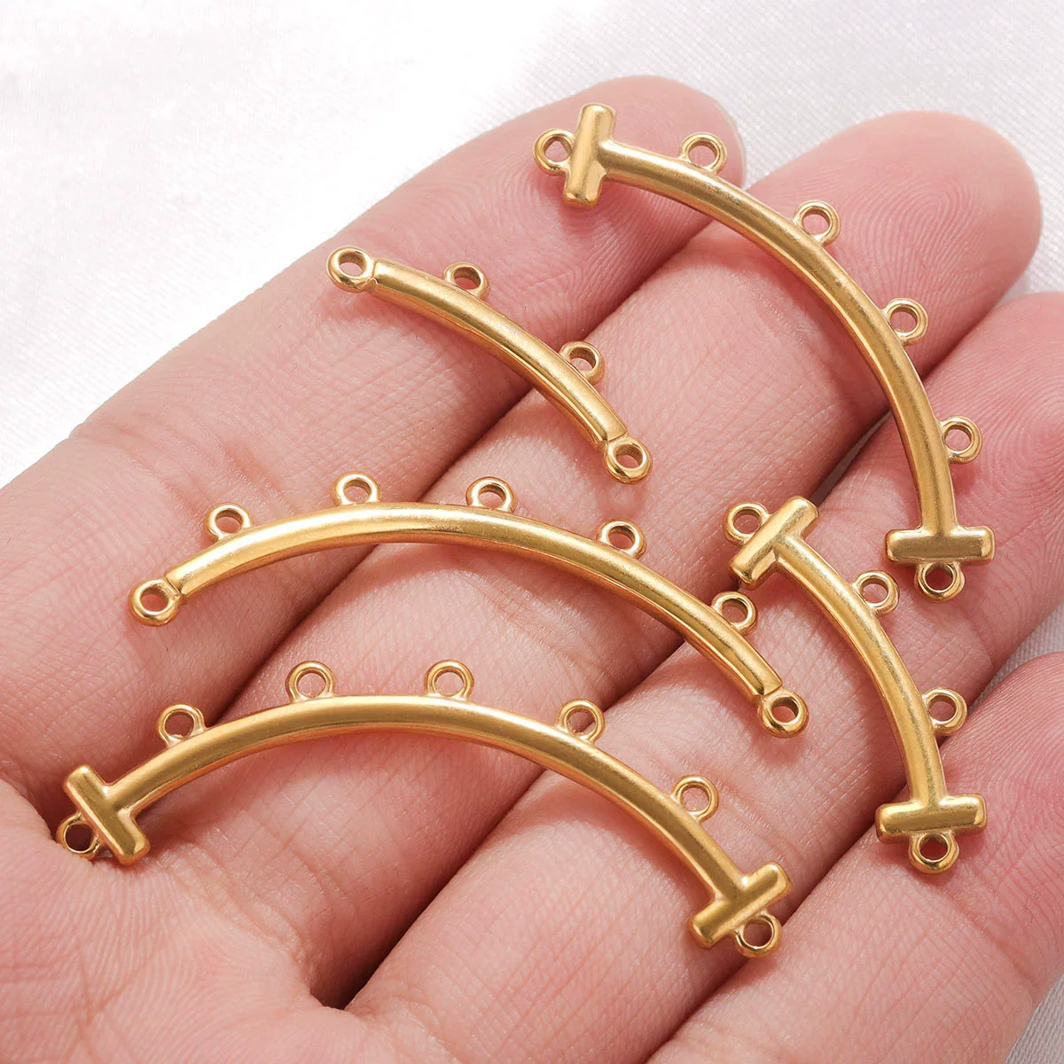 Jewelry Making Supplies Stainless Steel Bohemian Multistrand Porous Curved Connector 18K Electroplated - Image 4