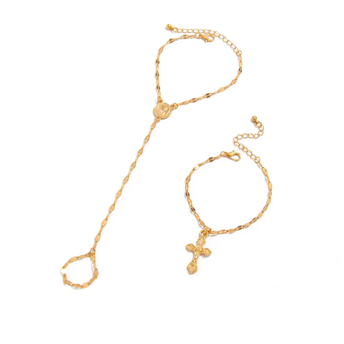 Jewelry Metal Copper Chain Alloy Geometric Finger Bracelet For Women With Electroplating And Cross Pendant Simple Style - Image 5