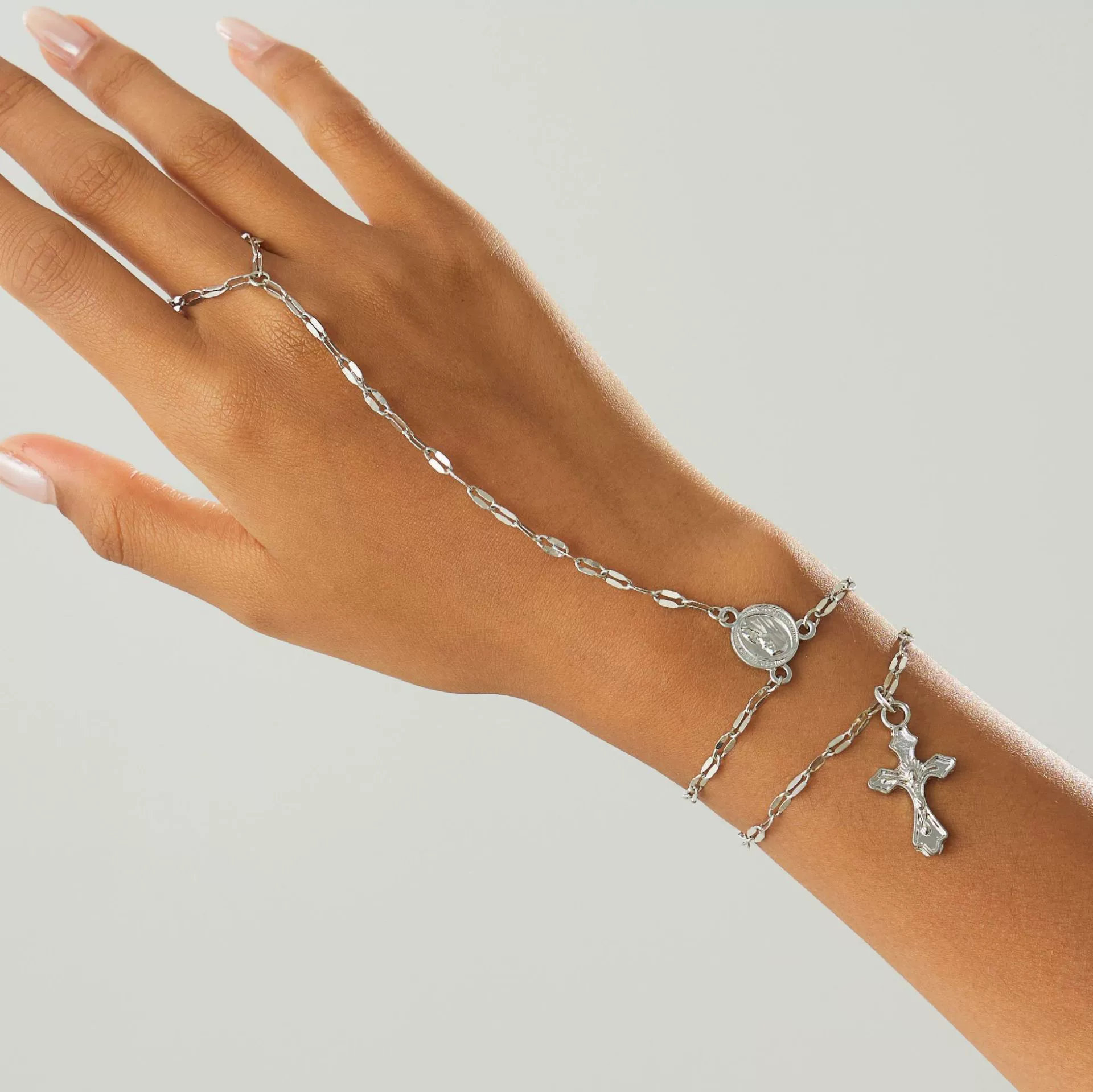 Jewelry Metal Copper Chain Alloy Geometric Finger Bracelet For Women With Electroplating And Cross Pendant Simple Style - Image 7