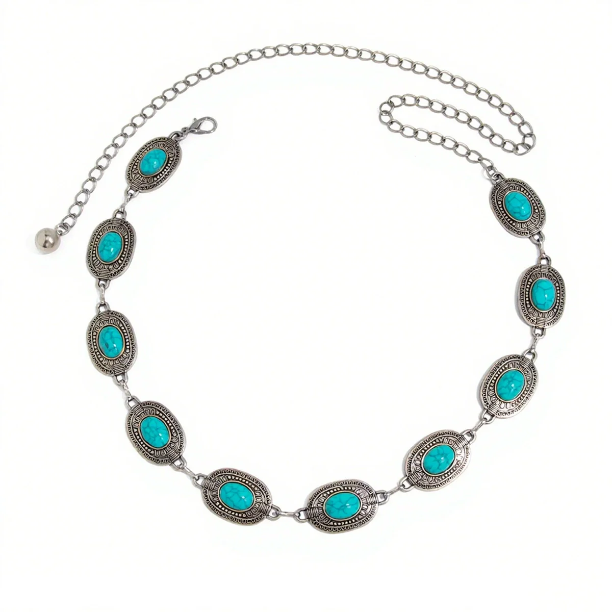 Jewelry Metal Cut Out Splicing Body Chain Waist Chain Alloy Turquoise Imitation Pearl Lobster Clasp - Image 11