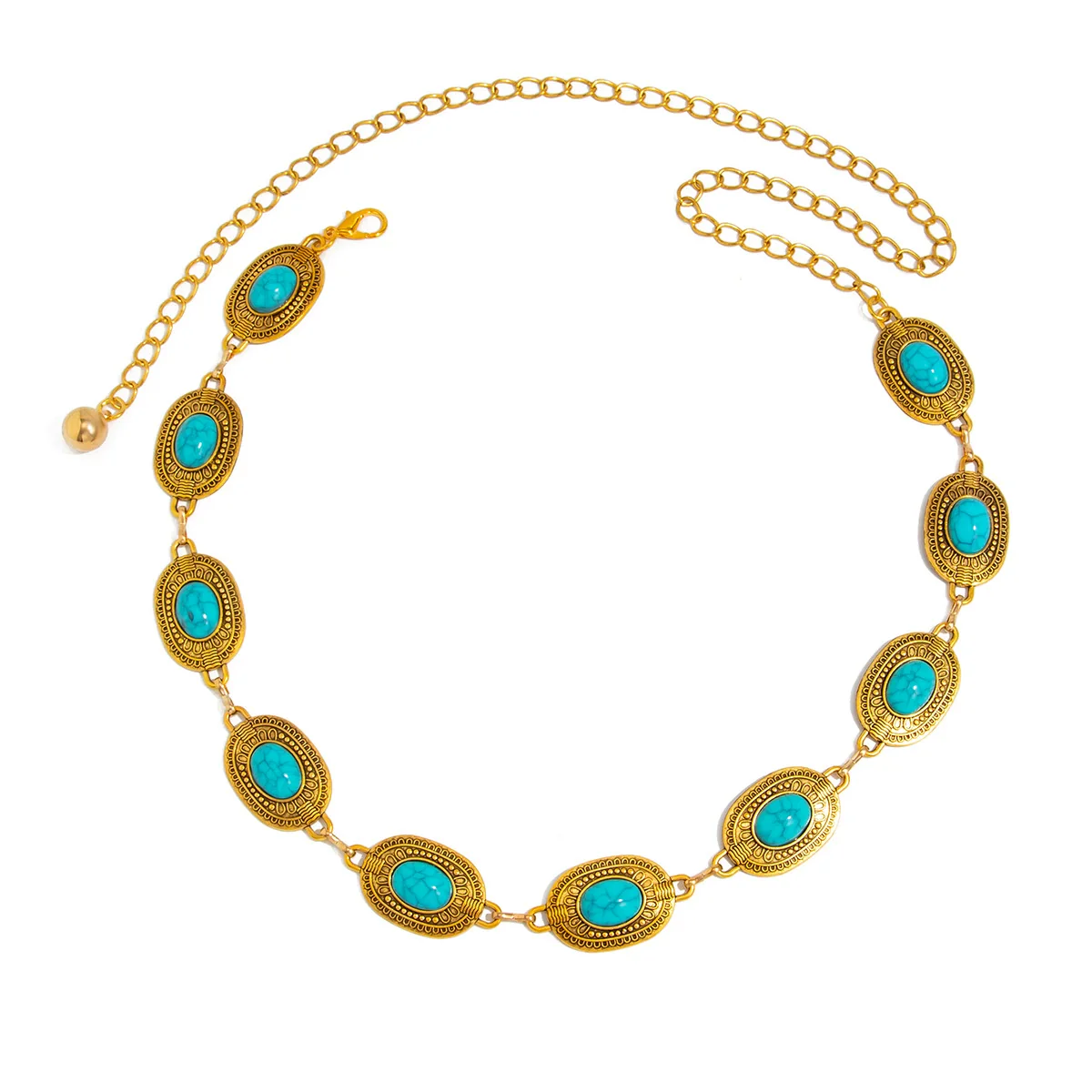 Jewelry Metal Cut Out Splicing Body Chain Waist Chain Alloy Turquoise Imitation Pearl Lobster Clasp - Image 5