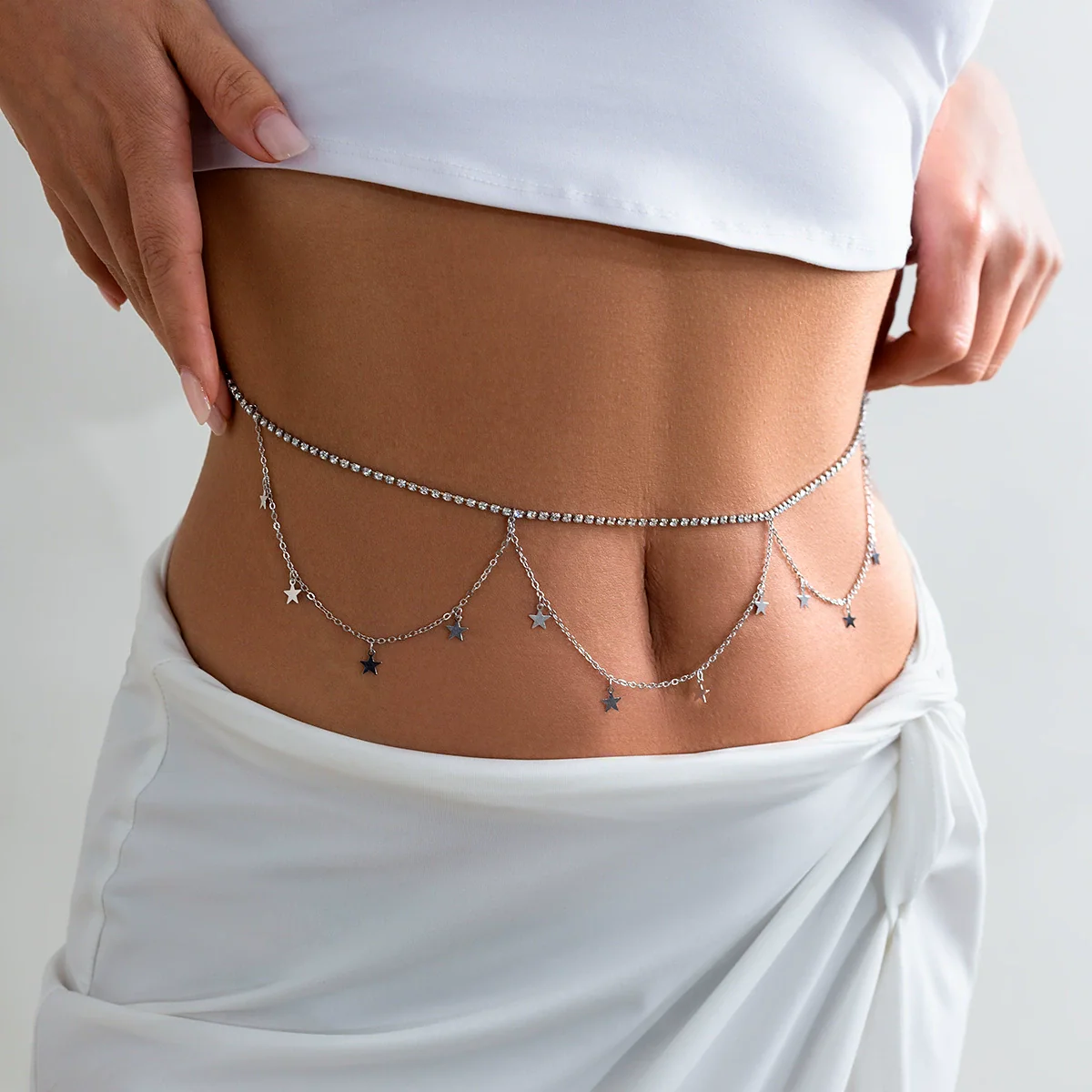 Jewelry Metal Double Layer Snake Bone Chain Body Chain With Cross Tassel For Women - Image 4