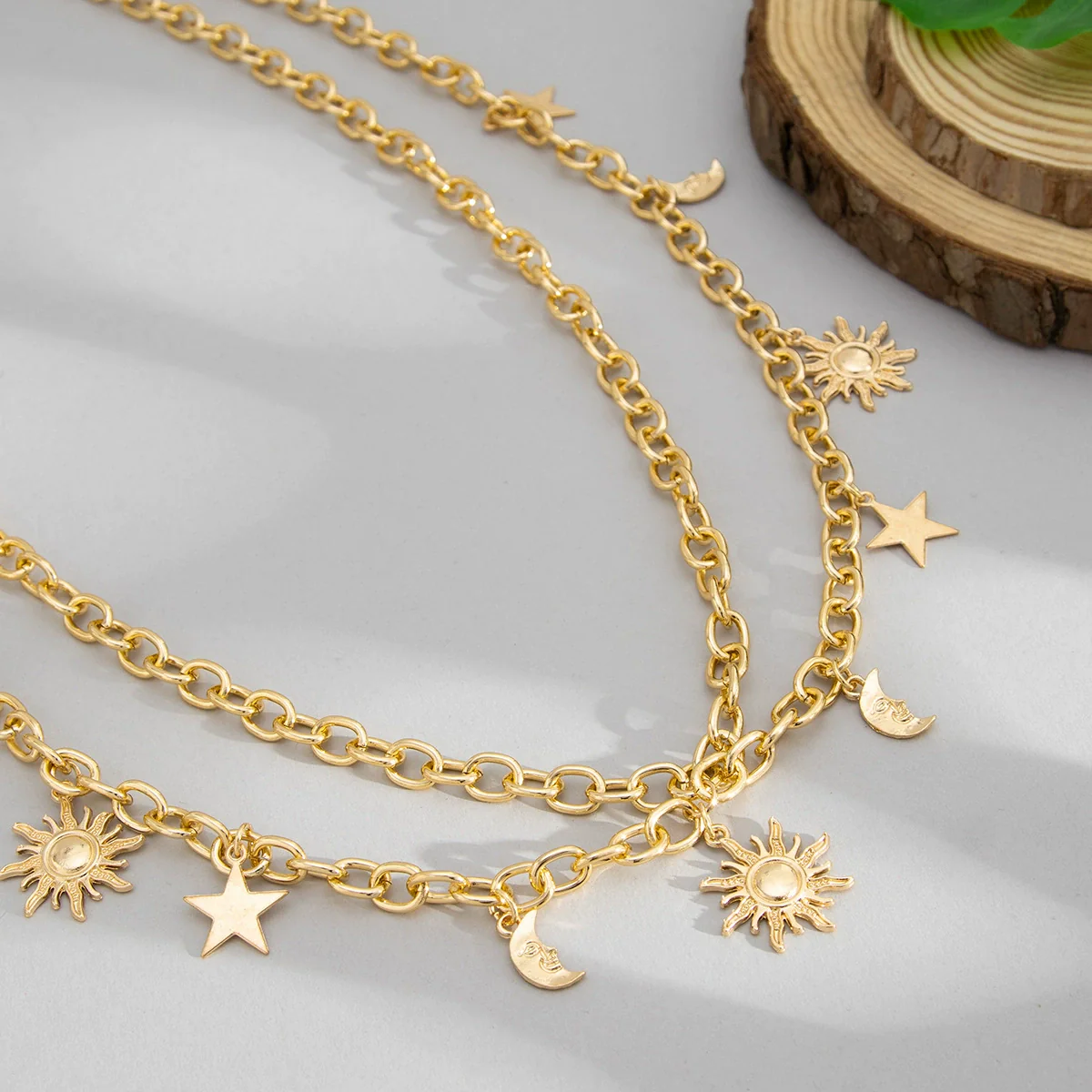 Jewelry Metal Doublelayer Body Chain With Star Sun Pendant Iron Chain Alloy Fashion Style - Image 4