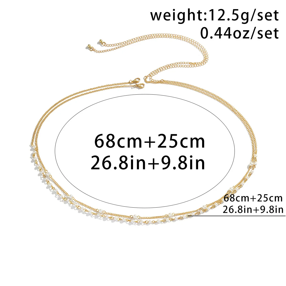 Jewelry Metal Imitation Pearl Waist Chain Women's Tassel Body Chain Double Circle Lobster Clasp - Image 4