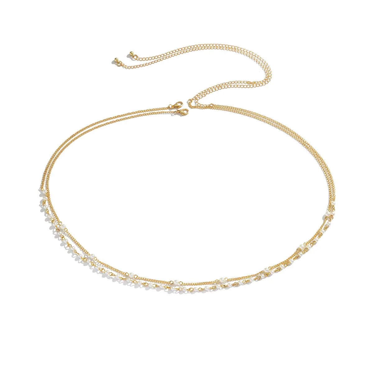 Jewelry Metal Imitation Pearl Waist Chain Women's Tassel Body Chain Double Circle Lobster Clasp - Image 5
