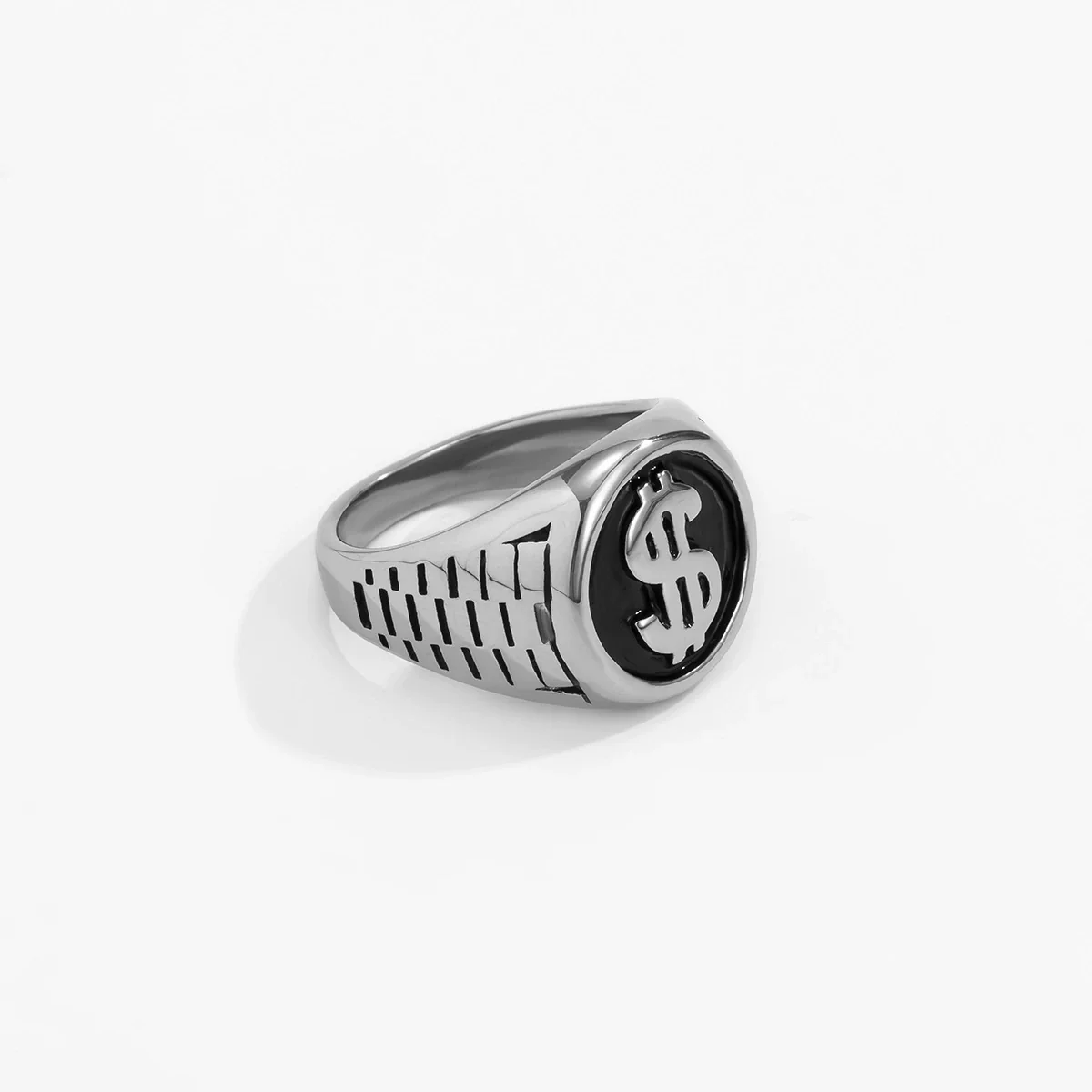 Jewelry Metal Men's Ring Geometric Pattern Oiling Punk Style Dollar Symbol - Image 3