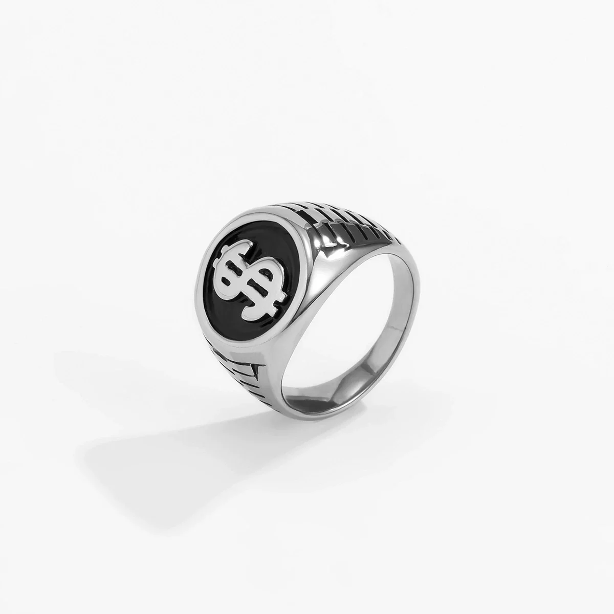 Jewelry Metal Men's Ring Geometric Pattern Oiling Punk Style Dollar Symbol - Image 4