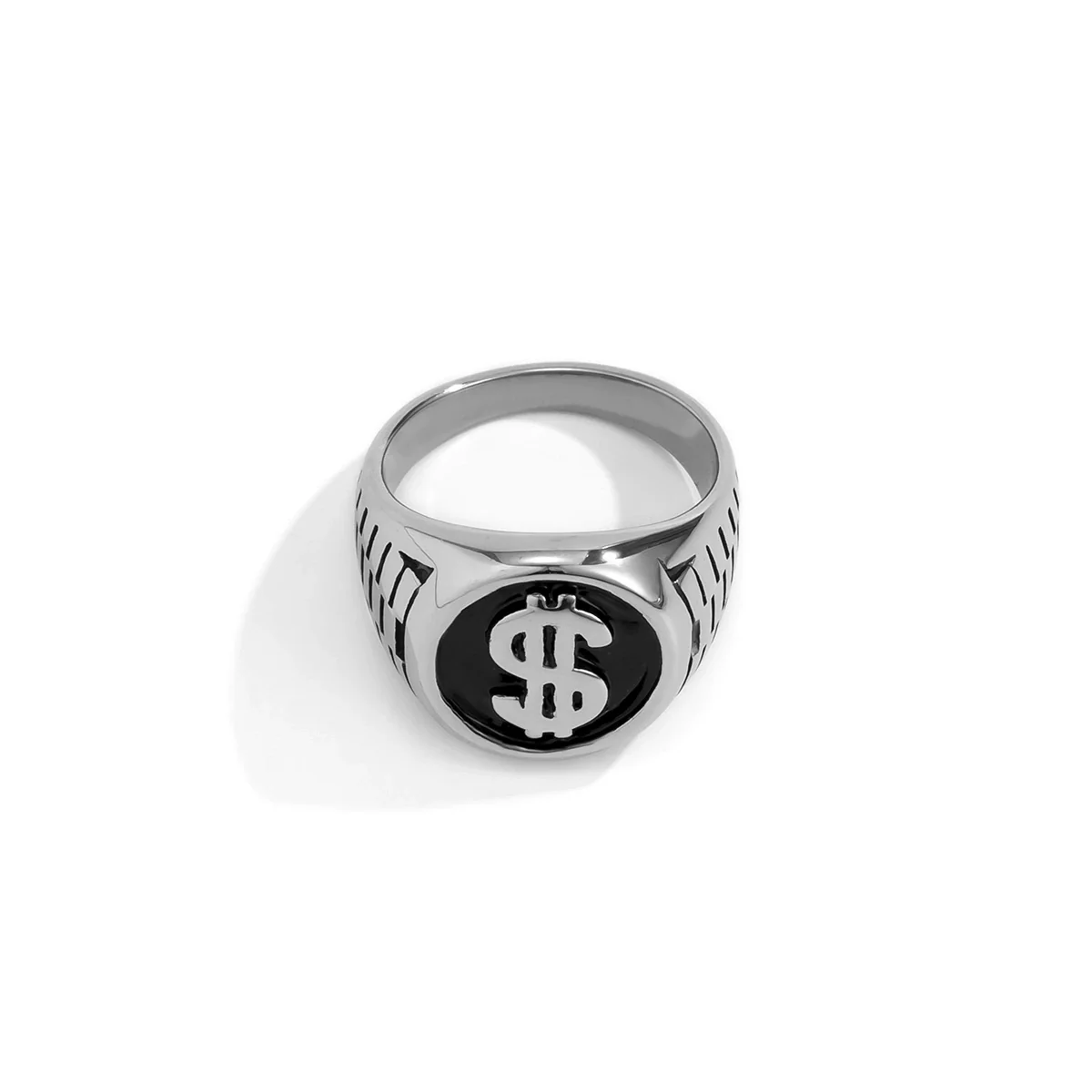 Jewelry Metal Men's Ring Geometric Pattern Oiling Punk Style Dollar Symbol - Image 5