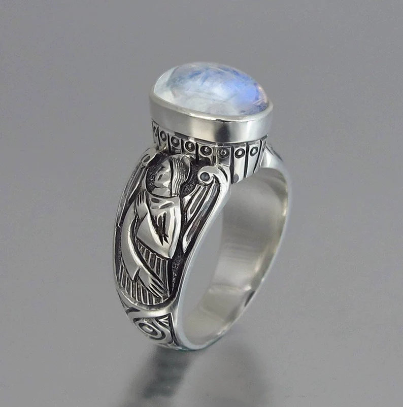 Jewelry Metal Moonstone Ring With Constellation Pattern Electroplated - Image 2