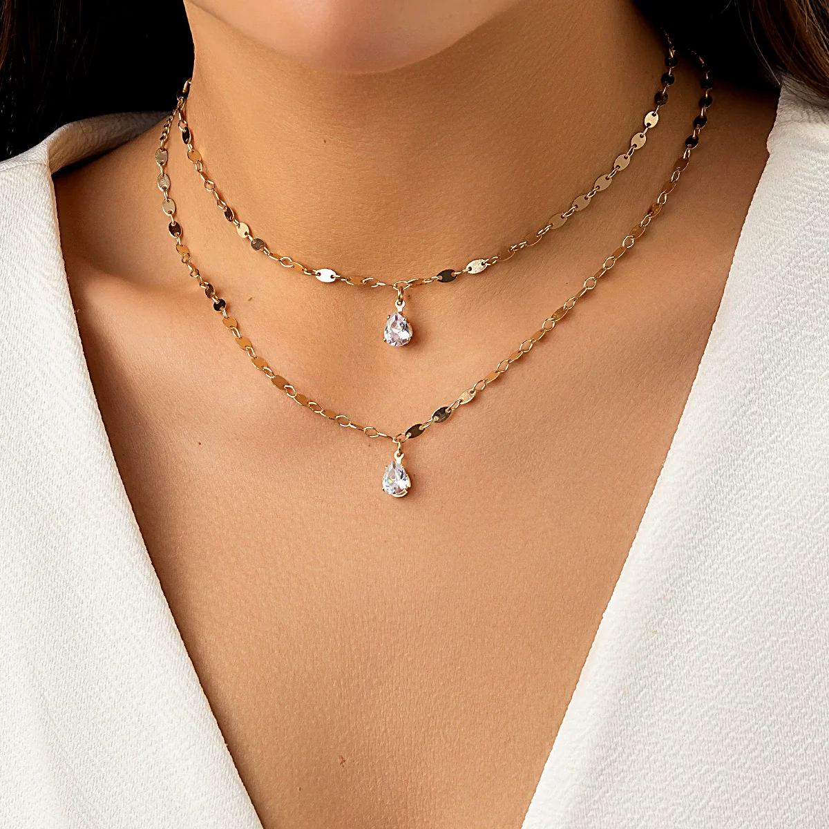 Jewelry Metal Organic Glass Heartshaped Geometric Doublelayer Microinlaid Electroplated Ochain Necklace For Women
