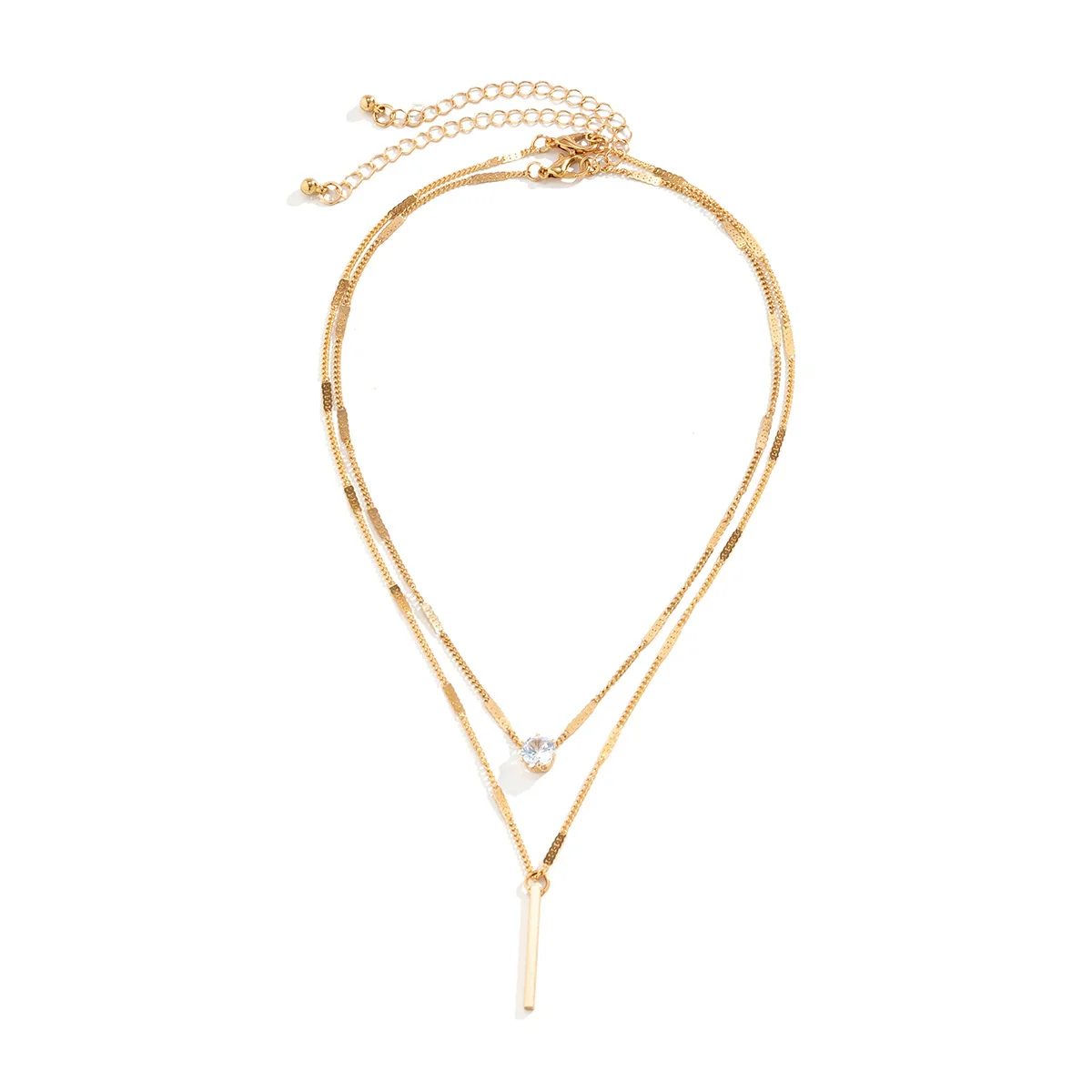 Jewelry Metal Organic Glass Heartshaped Geometric Doublelayer Microinlaid Electroplated Ochain Necklace For Women - Image 4