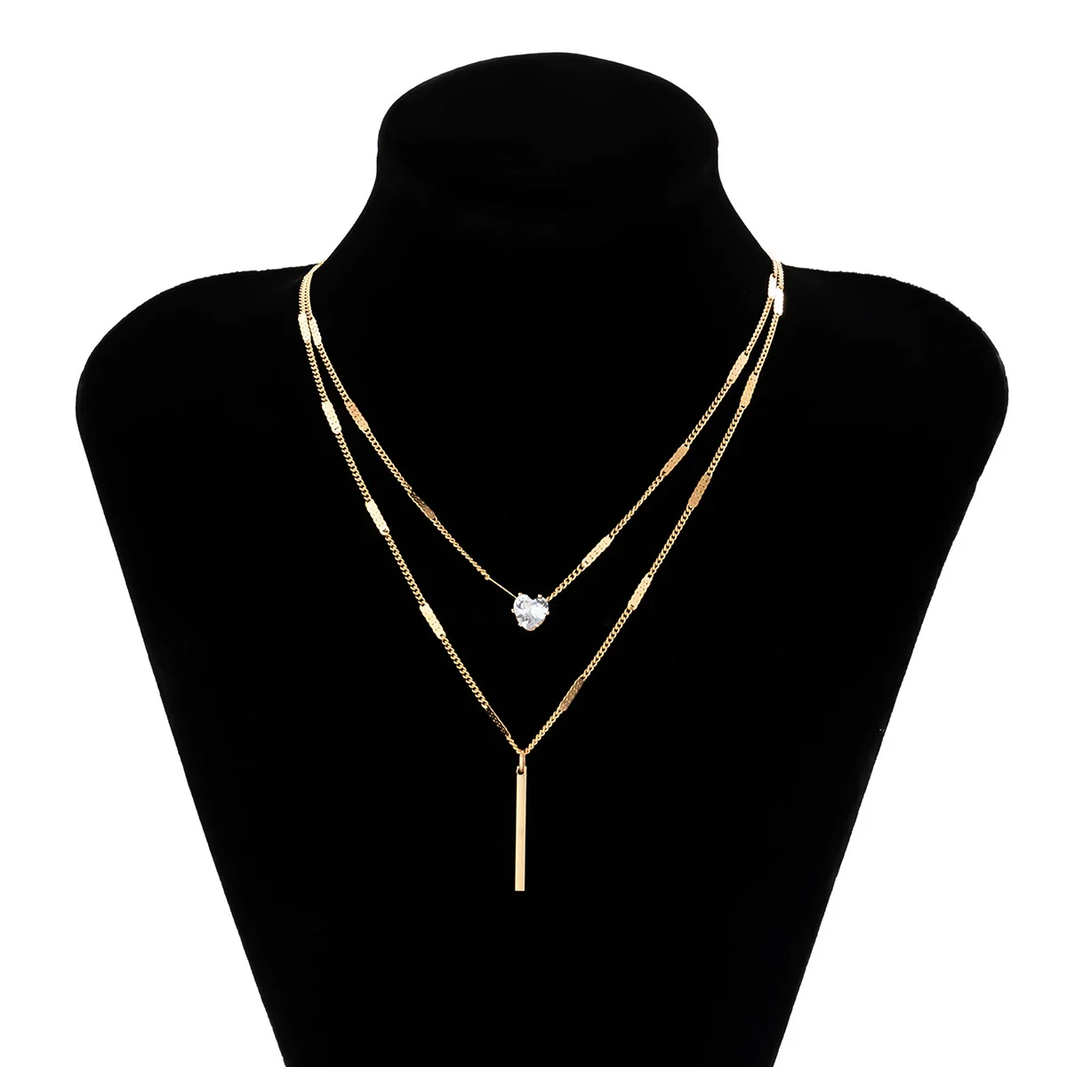 Jewelry Metal Organic Glass Heartshaped Geometric Doublelayer Microinlaid Electroplated Ochain Necklace For Women - Image 5