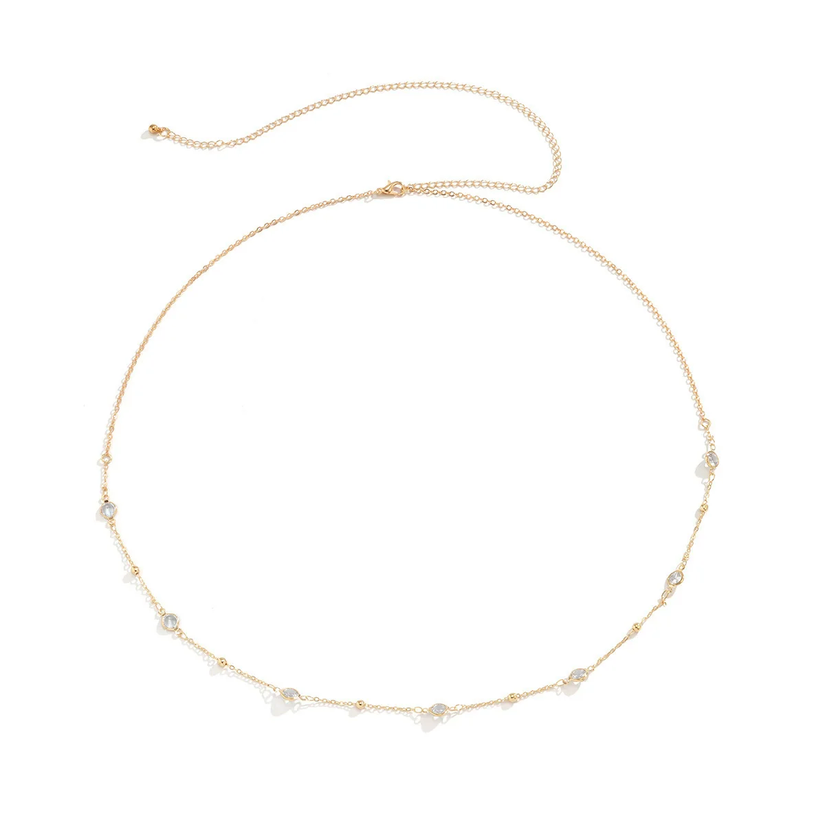 Jewelry Metal Rhinestone Thin Chain Waist Chain For Women Simple Beach Bikini Round Bead Body Chain - Image 4