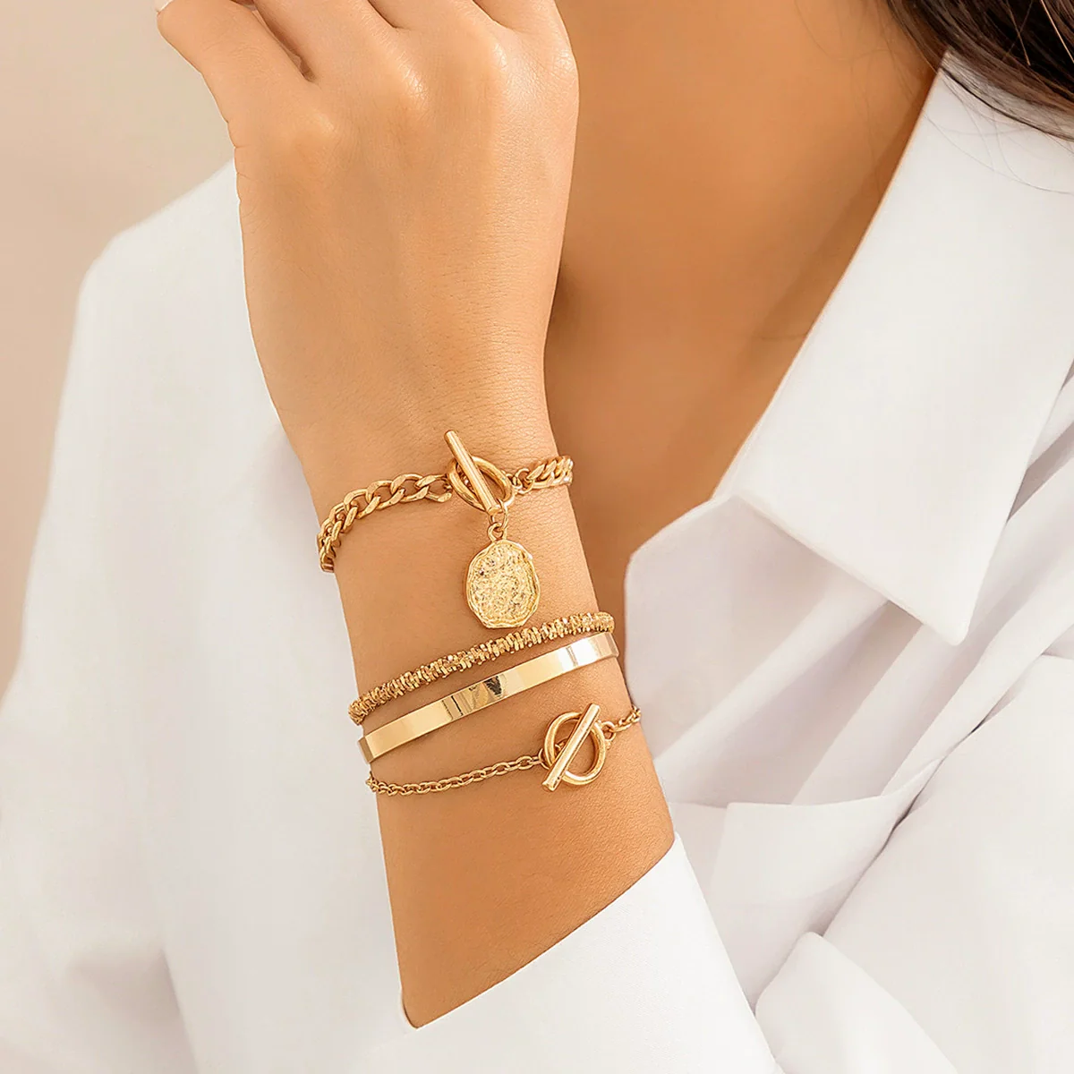 Jewelry Metal Style Stacked Chain Heart Shape Geometric Love Fashion Women's Bracelet Iron Ccb Aluminum Chain Alloy Zircon Electroplated - Image 2