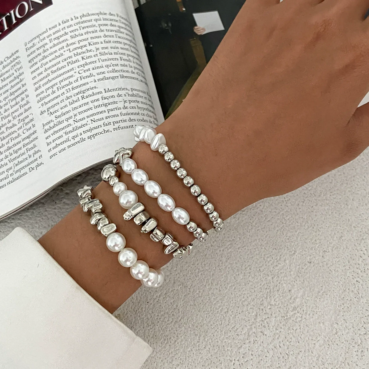 Jewelry Metal Tassel Pendant Bracelet Ins Style Irregular Beaded Electroplated - Image 3