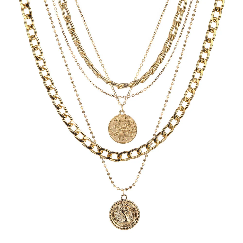 Jewelry Multilayer Round Pendant Necklace Alloy Geometric Electroplating Unisex - Image 5