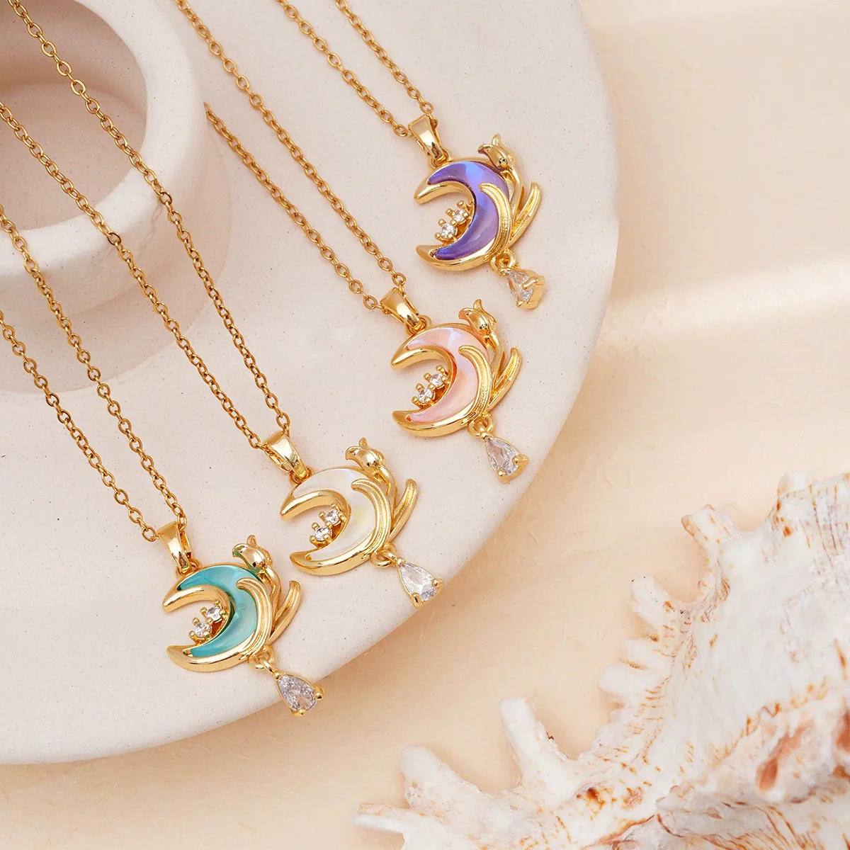 Jewelry Necklace Copper O Chain Mixed Gemstone Inlay Microinlaid Zircon Star Moon Electroplating Women's - Image 2