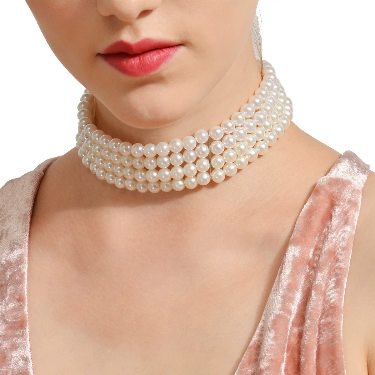 Jewelry Necklace Handmade Multilayer Imitation Pearl Plastic Resin Geometric Snake Bone Chain Women Choker - Image 2