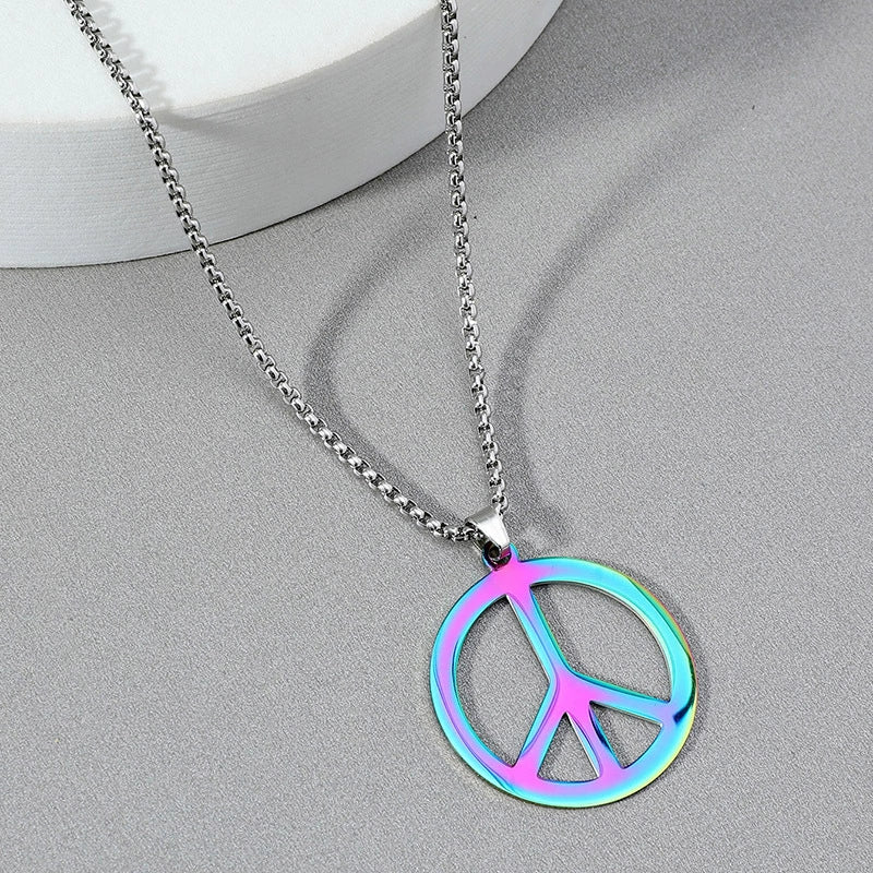 Jewelry Necklace Stainless Steel Square Pearl Chain Pendant With Antiwar Peace Sign Electroplated Unisex - Image 2