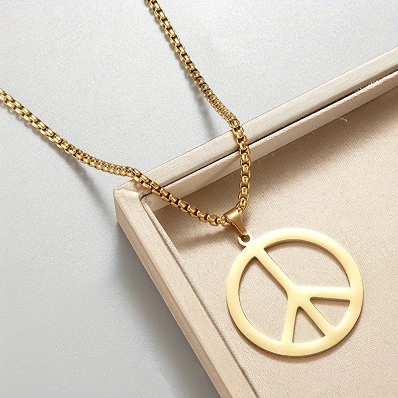 Jewelry Necklace Stainless Steel Square Pearl Chain Pendant With Antiwar Peace Sign Electroplated Unisex - Image 4