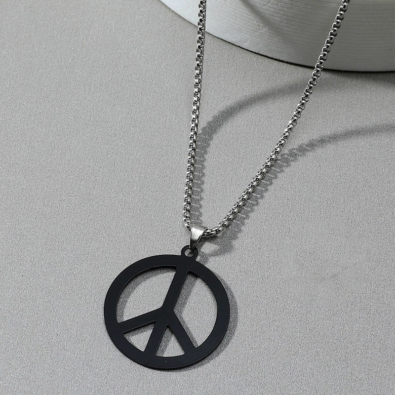 Jewelry Necklace Stainless Steel Square Pearl Chain Pendant With Antiwar Peace Sign Electroplated Unisex - Image 6