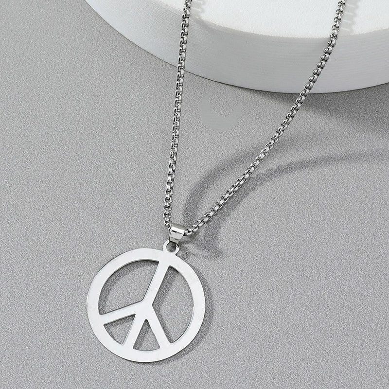 Jewelry Necklace Stainless Steel Square Pearl Chain Pendant With Antiwar Peace Sign Electroplated Unisex - Image 7